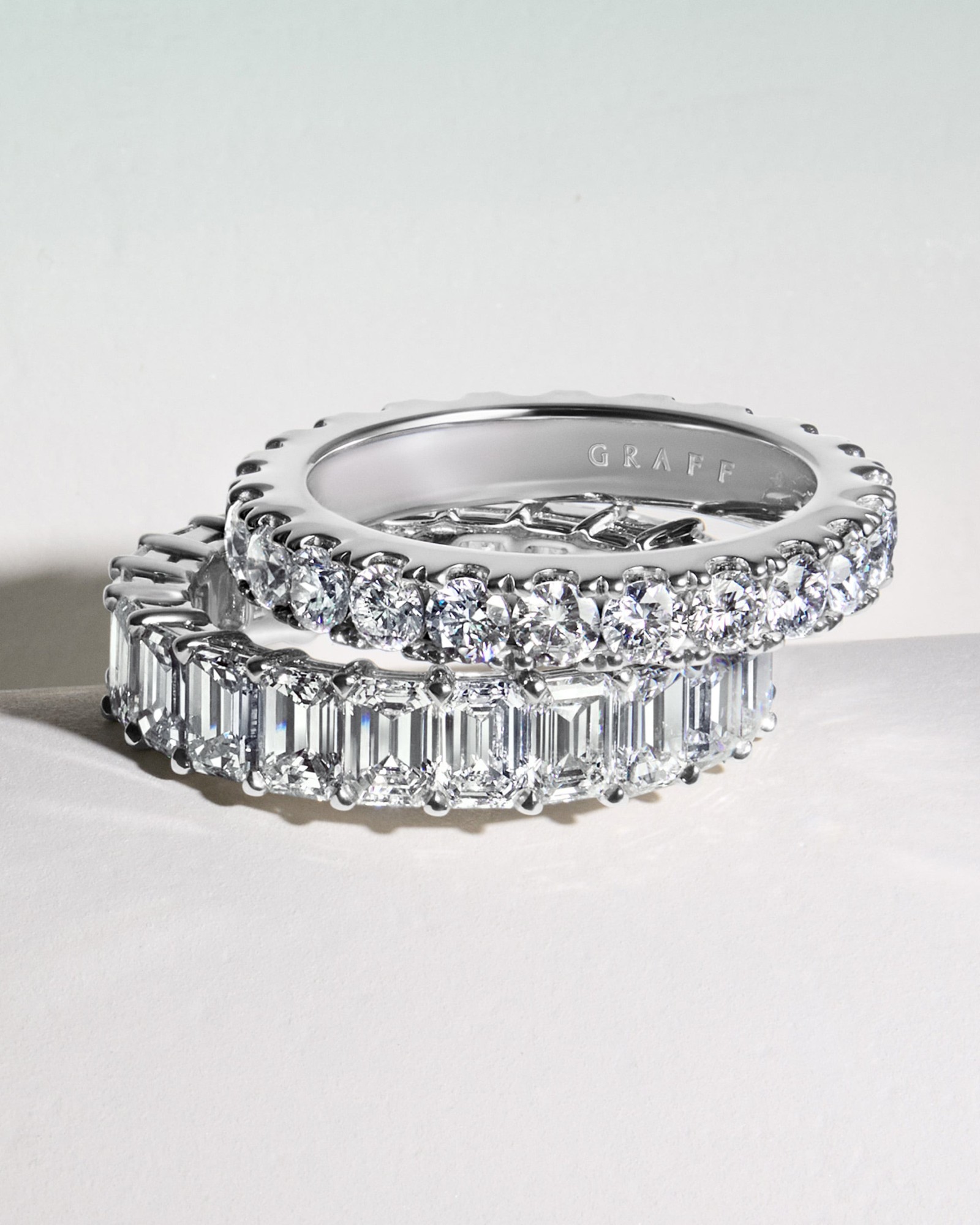 Arvelle round and emerald-cut diamond eternity bands