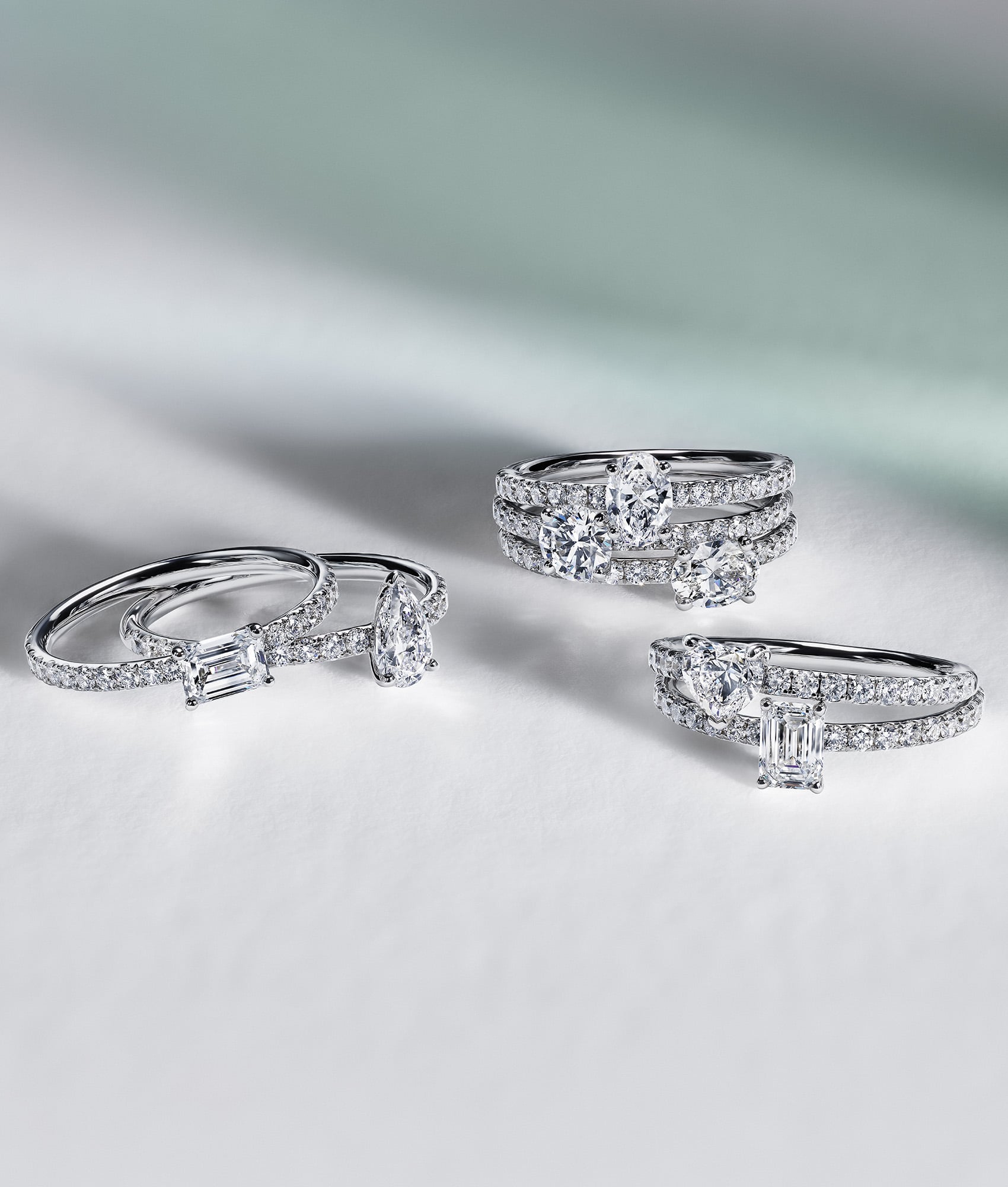 Arvelle diamond engagement rings in platinum